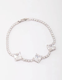 Rhodium Square Cubic Zirconia Bracelet - link has visual effect only