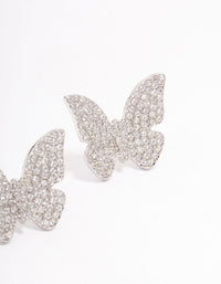 Rhodium Butterfly Cubic Zirconia Stone Stud Earrings - link has visual effect only