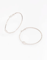 Rhodium Textural Oval Cubic Zirconia Hoop Earrings - link has visual effect only