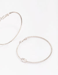 Rhodium Textural Oval Cubic Zirconia Hoop Earrings - link has visual effect only