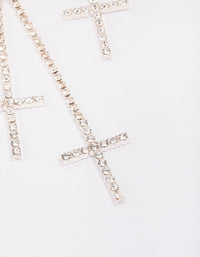 Silver Double Cross Cup Chain Drop Earrings - link has visual effect only