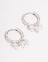 Silver Cubic Zirconia Triple Round Huggie Hoop Earrings - link has visual effect only