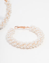 Rose Gold Pearl Medium Hoop Earrings - link has visual effect only