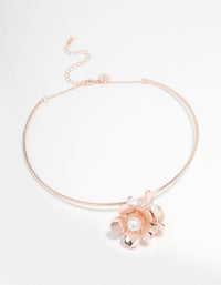 Rose Gold Pearl Flower Pendant Choker - link has visual effect only