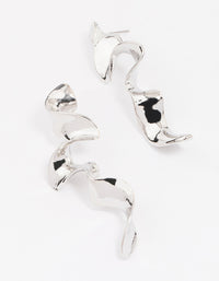 Rhodium Long Wavy Drop Earrings - link has visual effect only