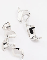 Rhodium Long Wavy Drop Earrings - link has visual effect only