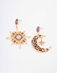 Gold Statement Star & Moon Drop Earrings - link has visual effect only