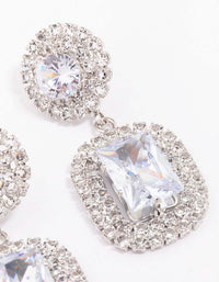 Silver Double Stone Statement Drop Earrings - link has visual effect only