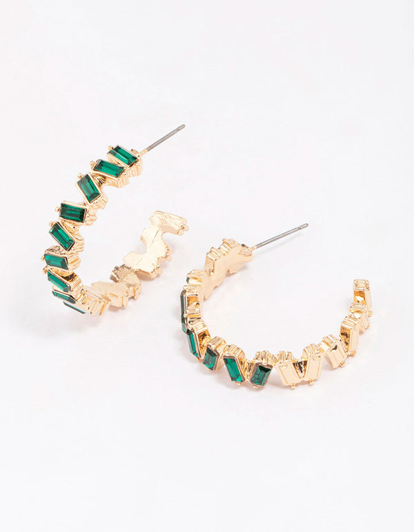 Gold Zig Zag Baguette Drop Earrings