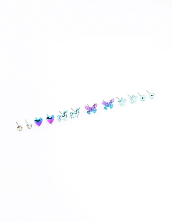 Kids Coated Unicorn And Butterfly Earrings 6-Pack