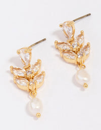 Gold Plated Double Leaf Pearl Drop Earrings - link has visual effect only