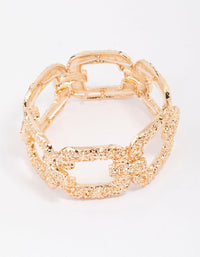 Gold Molten Chunky Link Stretch Bracelet - link has visual effect only