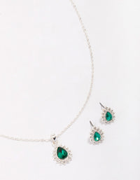 Silver Emerald Teardrop Diamante Jewellery Set - link has visual effect only