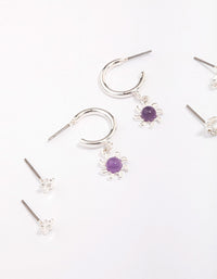 Silver Celestial Amethyst Chain Hoop Earring 4-Pack - link has visual effect only