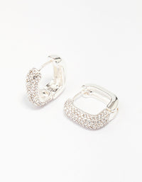 Silver Plated Square Pave Hoop Earrings - link has visual effect only