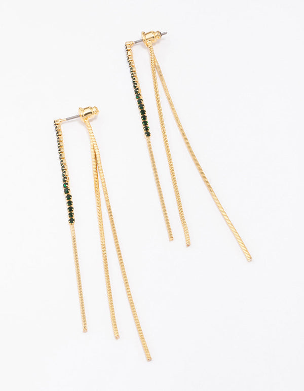 Gold Plated Snake Chain & Diamante Sandwich Drop Earrings