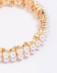 Gold Pearl Duo Row Stretch Bracelet - link has visual effect only