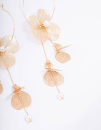 Gold Textured Petal Pearl Drop Earrings - link has visual effect only