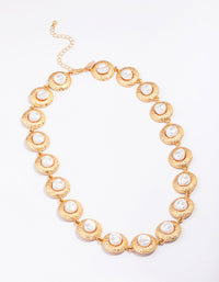 Gold Hammered Diamante Round Necklace - link has visual effect only