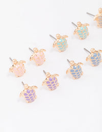 Gold Multi-Coloured Turtle Stud Earring 8-Pack - link has visual effect only