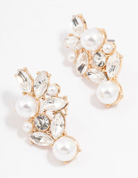 Gold Diamante Pearl Stud Earrings - link has visual effect only