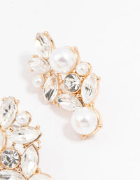 Gold Diamante Pearl Stud Earrings - link has visual effect only