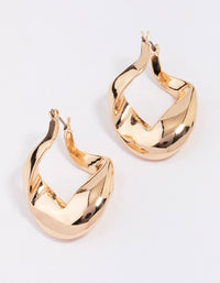 Gold Curb Link Hoop Earrings - link has visual effect only