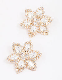 Gold Flower Diamante Stud Earrings - link has visual effect only