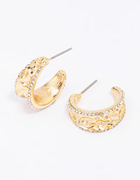 Gold Plated Crinkle Cubic Zirconia Lined Hoop Earrings - link has visual effect only