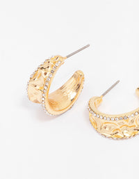 Gold Plated Crinkle Cubic Zirconia Lined Hoop Earrings - link has visual effect only