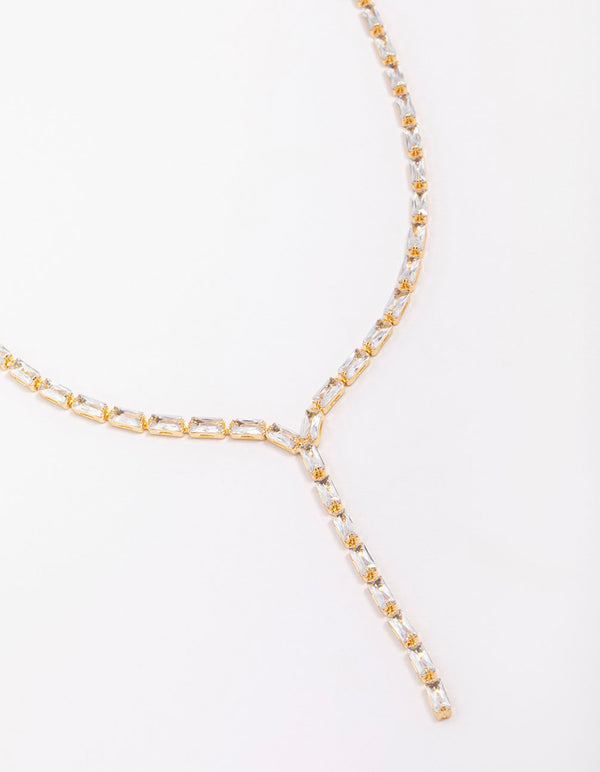 Gold Plated Baguette Lariat Chain Necklace