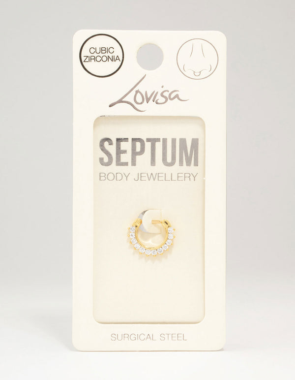 Gold Plated Surgical Steel Round Cubic Zirconia Septum Piercing Lovisa