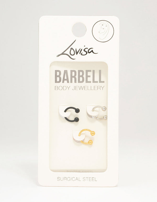 Mixed Surgical Steel Circular Barbell 3 Pack Lovisa