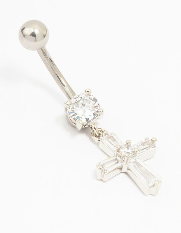 Surgical Steel Baguette Cross Drop Belly Piercing