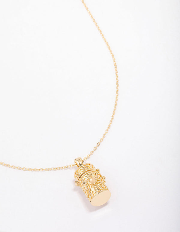 Gold Plated Barrel Locket Pendant Necklace