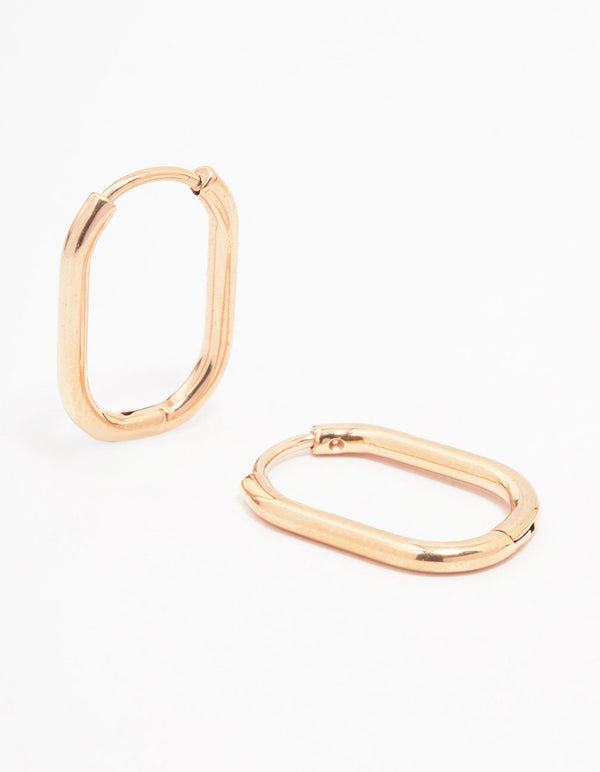 Rose Gold Plated Surgical Steel Rounded Rectangular Hoop Earrings