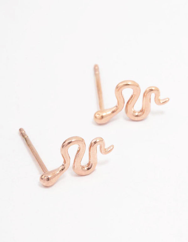 Rose Gold Plated Surgical Steel Polished Snake Stud Earrings