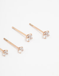 Rose Gold Plated Surgical Steel Graduating Cubic Zirconia Stud Earring Pack - link has visual effect only