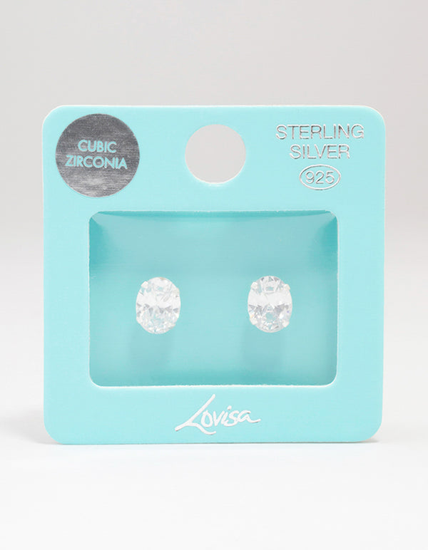 Sterling Silver Cubic Zirconia Large Oval Stud Earrings Lovisa