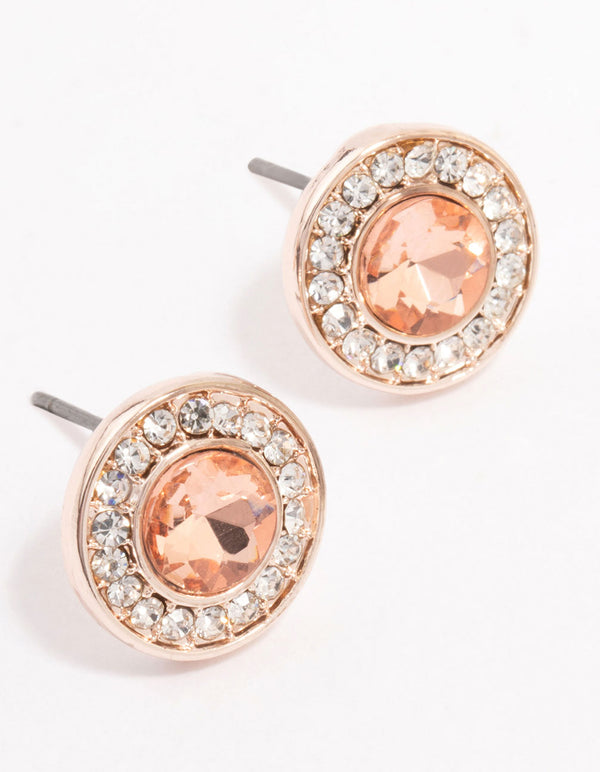 Rose Gold Halo Diamante Stud Earrings