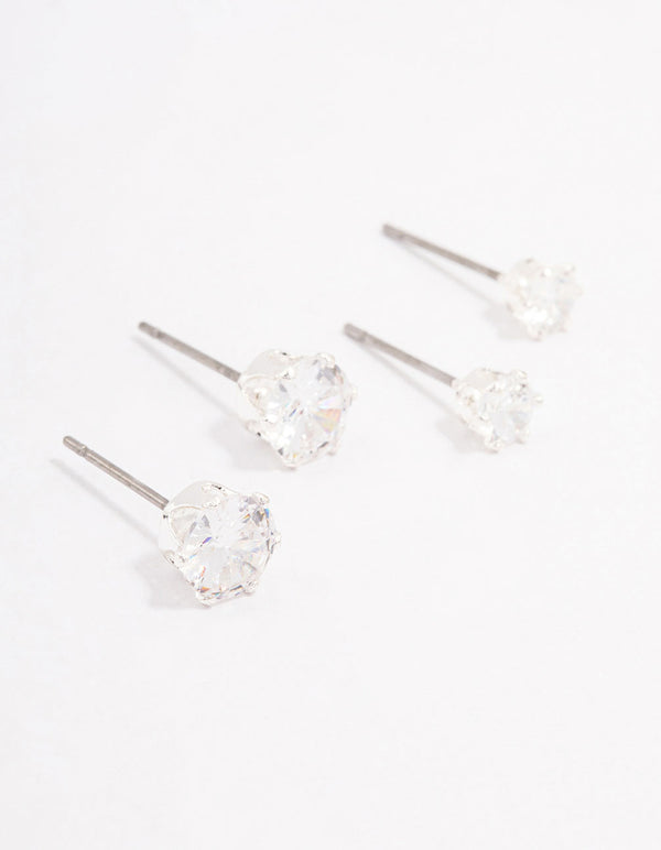 Silver Hexagon Diamante Stud Earring Pack