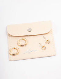 Gold Diamante Stud & Hoop Earring Pack - link has visual effect only