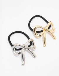 Mixed Metal Bow Hair Ties 2-Pack - link has visual effect only