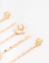 Gold Diamante Pearl Flower Hair Clip 5-Pack - link has visual effect only