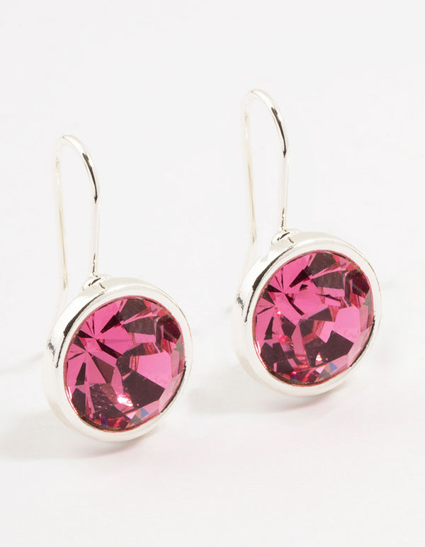 Large Pink Encased Bohemia Czech Crystal Silver Drop Earrings