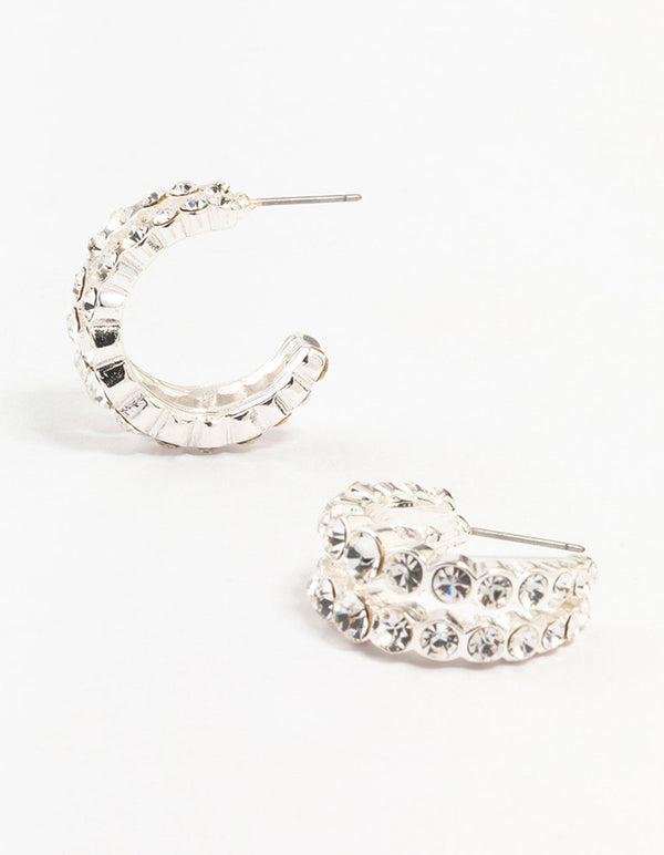 Silver Bohemia Czech  Crystals Double Strand Hoop Earrings