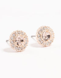 Halo Pink Bohemia Czech Crystal Rose Gold Stud Earrings - link has visual effect only