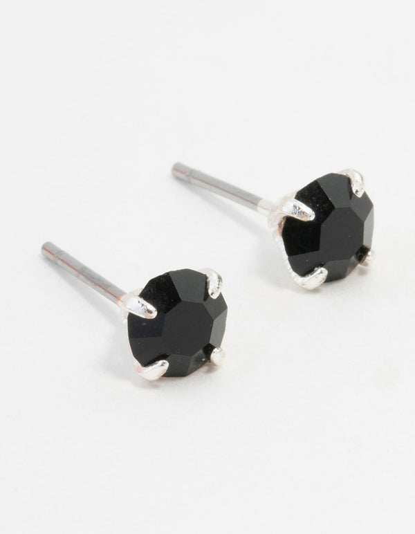 Silver Circular Black Bohemia Czech Crystal Stud Earrings 5 MM