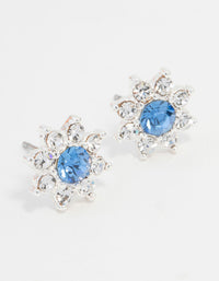 Blue Bohemia Czech Crystal Flower Halo Gold Stud Earrings - link has visual effect only