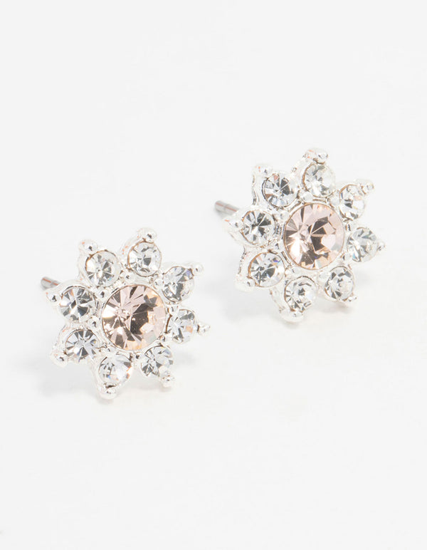 Gold Flower Bohemia Czech Crystal Halo Stud Earrings